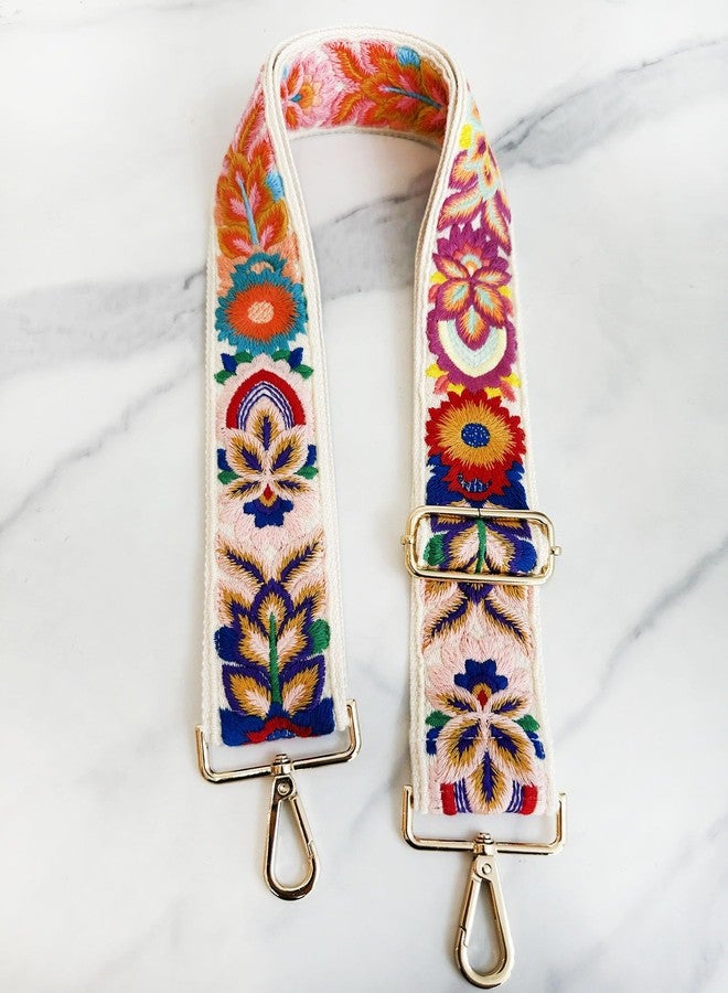TCOMVEZ Embroidery Flower Purse Strap Replacement Crossbody for Handbags Women Guitar Strap 2 inch Wide Adjustable Bag Straps (Ivory) - Image 3
